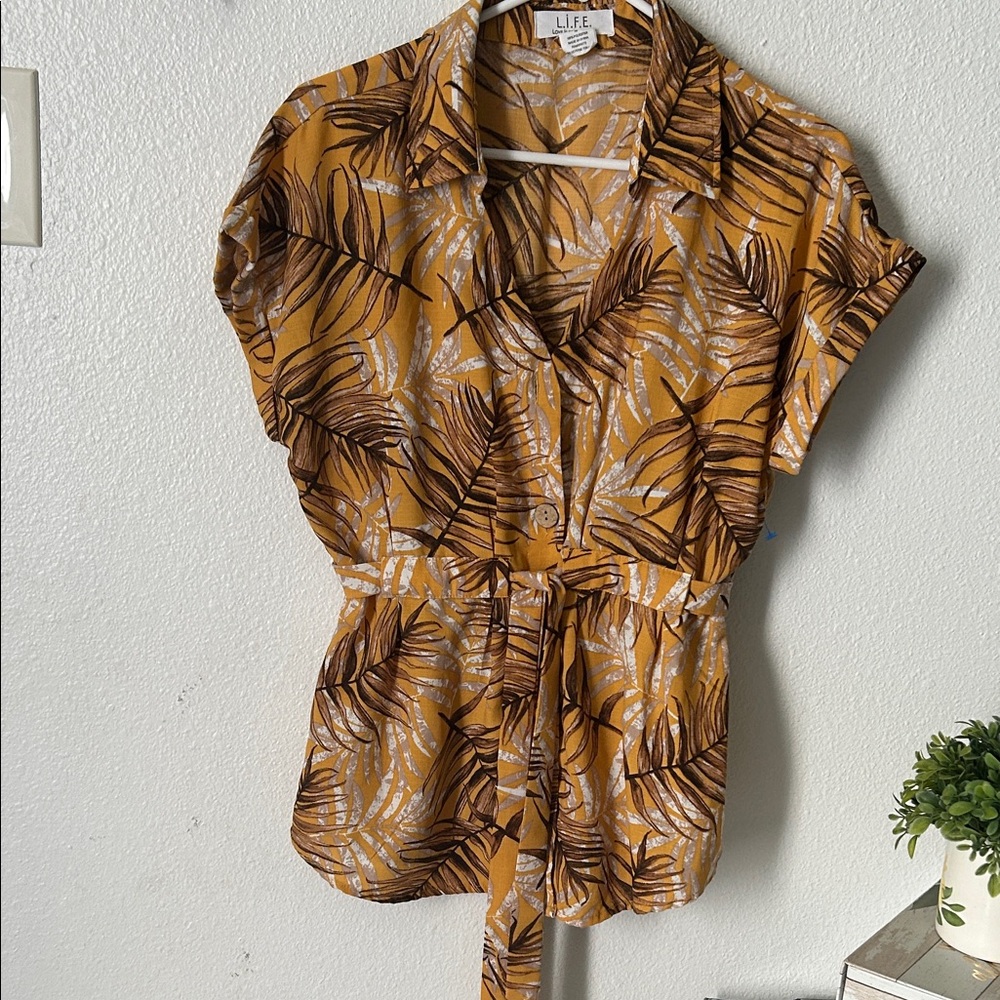 Luxe Mustard and Brown Leaf Print Blouse
